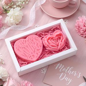 2 x 2 Pack Mothers Day Gifts for Mom Floral Heart Soap Set from Daughter Son Spa Gift Basket Flower Soap with Natural Ingredients, Self Care Package Birthday Gift for Women