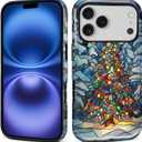 Case for iPhone 17 Pro,Hybrid Dual Protection Soft TPU Hard PC Shockproof Cover Anti Scratch Slim Protective for Men Women Case for iPhone 17 Pro Christmas Tree Stained Glass Design