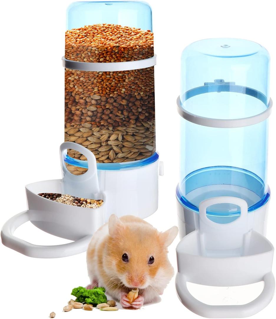 2 Packs Pet Feeder and Waterer, Self Dispensing Automatic Hamster Feeder, Food and Water Dispenser Set,Small Animal Dog Cat Pet Food Bowl, for Dogs Cats Pets Animals, 16x14cm, Blue 