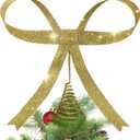 HUTHDAK Large Glitter Gold Bow Christmas Tree Topper,9.4 Inch Metal Tree Topper,Gold Bow Christmas Decorations for Xmas Home Decor Holiday Party Indoor Outdoor Shop Office