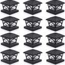 Solar Post Cap Lights, 9 Colors to Choose, 20 Lumens, Warm White & RGB Automatic Cycling & Fixed RGB Color 3 Modes for 3.6x3.6 4x4 4.5x4.5 5x5 Wooden Vinyl Posts Decoration, Black 12 Pack