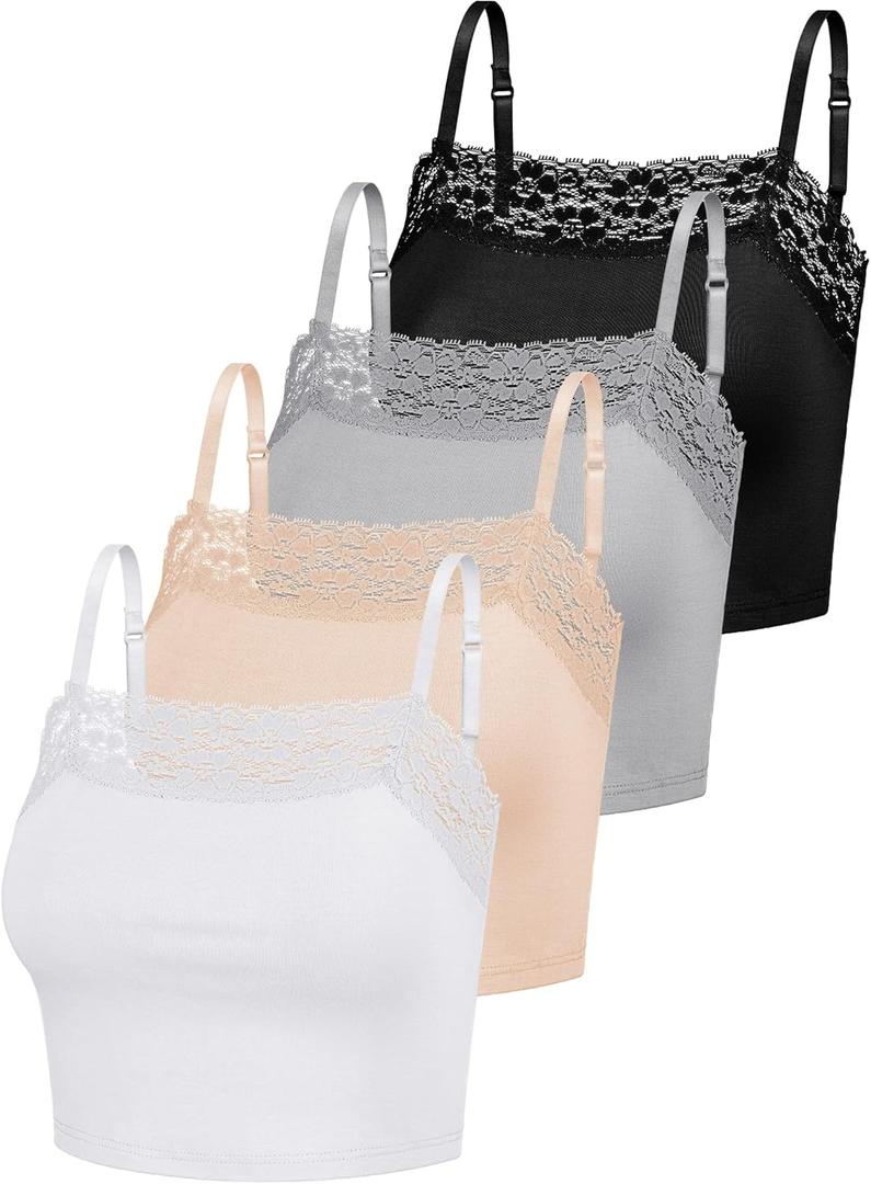 Bencailor 4 Pcs Womens Lace Cami Bralettes Spaghetti Strap Crop Tops Bandeau (X-Large, Black, Gray, Beige, White)
