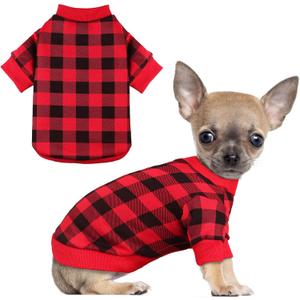 Dog Fleece Sweater for Small Dogs Buffalo Plaid Dog Clothes Soft Thickening Warm Sweater Puppy Clothes for Small Dogs Girl & Boy(M)
