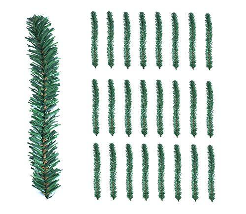 24 Pcs Christmas Garland Ties Artificial Pine Needles Santa’s Factory Christmas Tree Branches Wired Faux Pine Greenery Stems 12"x1.6" in Green for Christmas Decoration Craft Gift Wrapping
