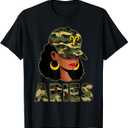 Aries Queen Camouflage Black Woman Cap Zodiac Sign T-Shirt, L