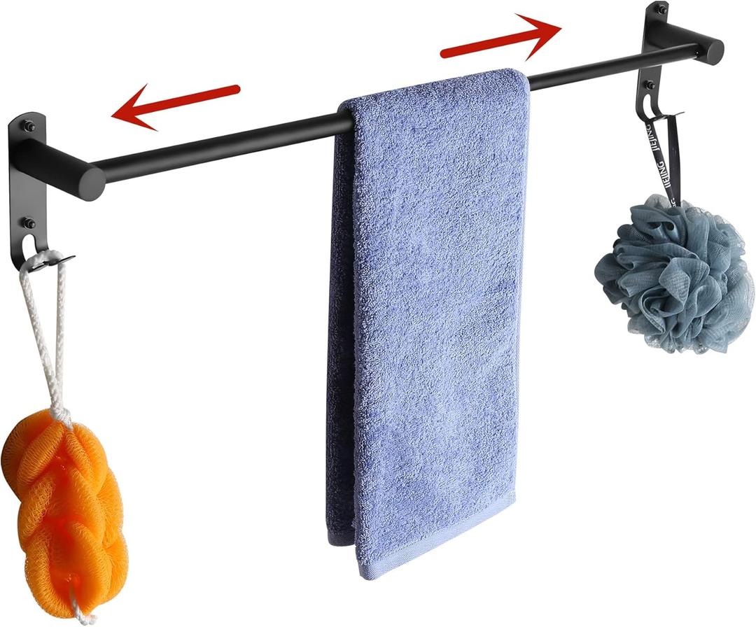Stretchable 19.7-31.5 Inch Towel Bar Towel Hanger Towel Rack Stainless Steel Strong 3M Adhesive Bathroom Wall-Mounted Type No Hole mounting Hole Drilling Installation Toilet Kitchen (Black One-bar)