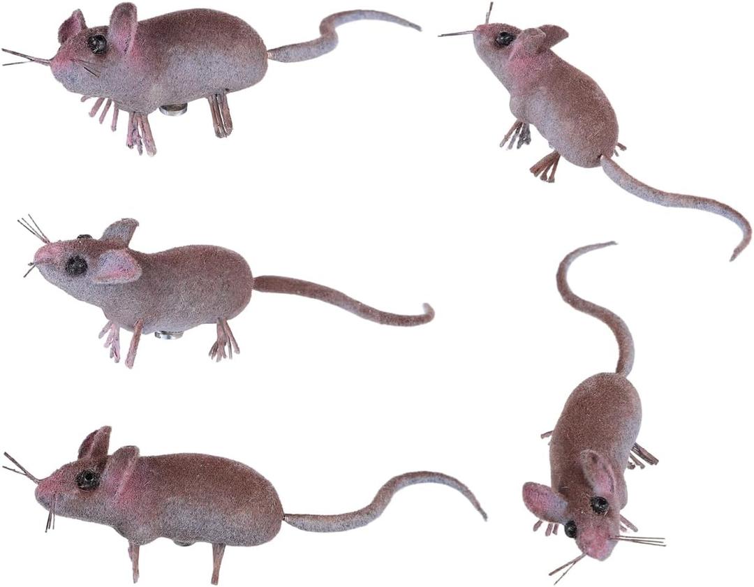 Toddmomy 5Pcs Halloween Fake Mice Realistic Mouse Model Terror Fake Rat Small Mouse Figurines for Joke Prank, Halloween Party Decoration
