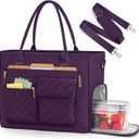 RAINSMORE Teacher Tote Bag with Insulated Lunch Compartment 15.6 inch Laptop Bag for Women Lightweight Work Bags Nurse Bags (Dark Purple)