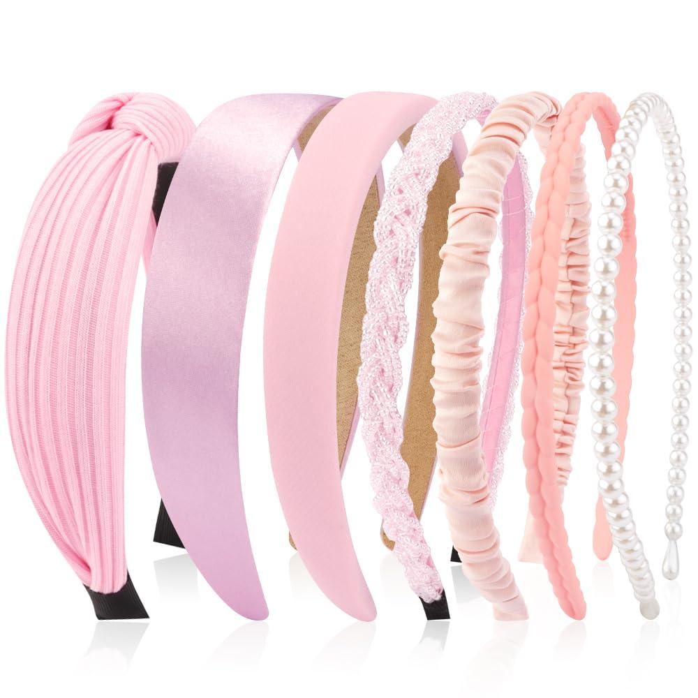 7 Pack Pink Headbands for Girls Women Headbands Trendy Non Slip Hairbands Cute Hair Accessories Multi-style Headband Pack Diademas Para Mujer (Pink)