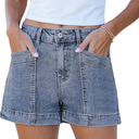 luvamia Jean Shorts for Women High Waisted Stretchy Denim Jorts Trendy Casual Distressed Cut Off Shorts with Pockets (S)