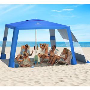 Rhino Valley Beach Cabana, 8 * 8FT Beach Tent UPF50+ Protection, Easy Setup Beach Canopy Wind Resistant with Cup Holder, Compact Beach Shade Foldable Beach Tent Sun Shelter,Dark Blue