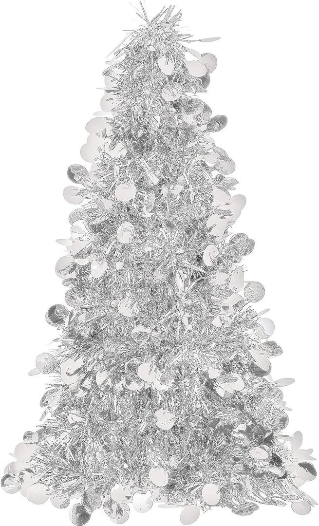 Small Silver Tinsel Tree Centerpiece - 10", 1 Piece - Perfect Tabletop Accent for Parties and Events