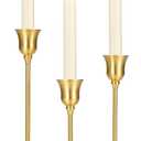 Tifanso Taper Candle Stick Holder - 3PCS Brass Gold Pillar Tall Candlestick Holders Metal Vintage Decor Dinner Table Dining Room Centerpieces Decorations for Wedding Fireplace Mantel Housewarming Gift