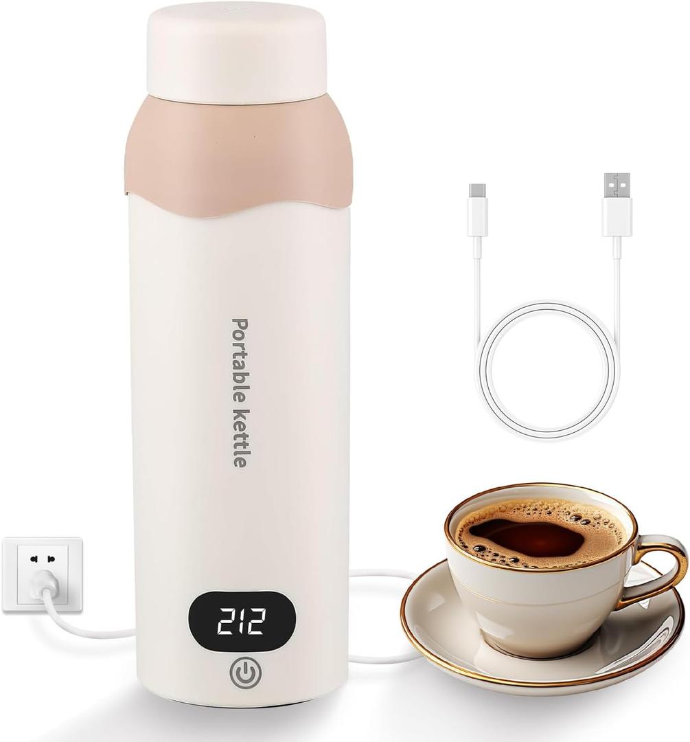 YOIDOO Travel Electric Kettle Small 304 Stainless Steel Portable USB Kettle with Automatic Shut Off & 6 Temperature Control for Tea/Coffee/Milk, 450mL Mini Hot Water Boiler
