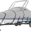 Tuszom 900D Solution Dyed 100% Waterproof Ski & Wakeboard Tower Boat Cover with 11+6 PCS Windproof Straps Fit V-Hull Runabouts OutBoards and I/O (Gray, 20'-22'L, Beam Width to 106" W)