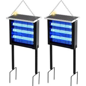 Qualirey 2 Pcs Solar Bug Zapper Outdoor Waterproof Mosquito Zapper with 3000v High Powered Rechargeable Electric Mosquito Killer with Grounding Bracket Fly Insect Trap for Patio Garden