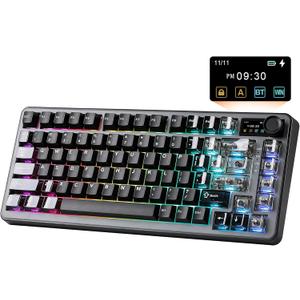 YUNZII B75 PRO MAX QMK/VIA Wireless Mechanical Keyboard,75% Layout with Screen and Knob,Custom Hot Swap Gasket,Creamy Pre-lubed Switches,Bluetooth/Type-C/2.4G for Win/Mac (Black,Cocoa Cream V2 Switch)