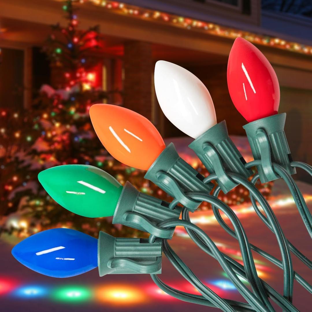 C7 Multicolor Christmas Lights Vintage Christmas Lights String with Multicolor 20+2 Bulbs,Hanging Christmas Lights Outdoor for Holiday Party Wedding Christmas Decorations (20FT)