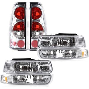 Headlights Tail Lights Kit Compatible with 1999-2002 Chevy Silverado 1500 2500 3500 White Head light Rear Taillights Assembly chevy tahoe