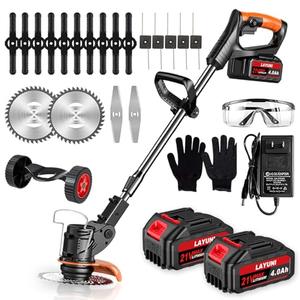Electric Weed Wacker Cordless Weed Trimmer, Battery Powered with 4 Types Blade, 3 in 1 Stringless Grass Trimmer/Mini Mower/Brush Cutter with 2X 24V 2.0Ah Battery Powered for Garden, Yard Care