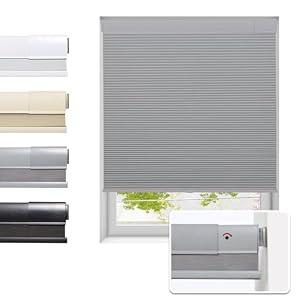 Tonature No Drill Cellular Shades for Indoor Windows, Thermal Insulating & Noise Reducing Honeycomb Blinds, Free Stop Cordless Blackout Shades, Grey, 36 1/ 2" W x 64" H
