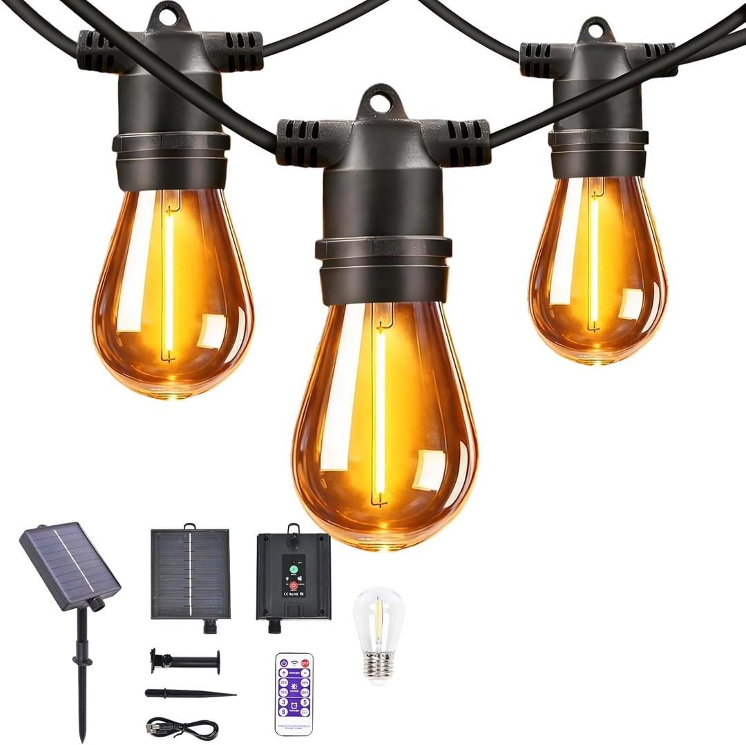 Outdoor Solar String Lights 52FT 16, Shatterproof & Waterproof LED Patio Lights with Remote, Dimmable & Timer Functions, 2700K Warm White Commercial Grade Decorative Hanging Lights