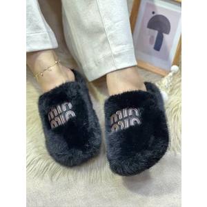 PXPUIQ Cozy Faux Fur Slippers with Stylish Letter Embroidery Non-Slip Rubber Sole Soft Indoor Slippers for Home 40