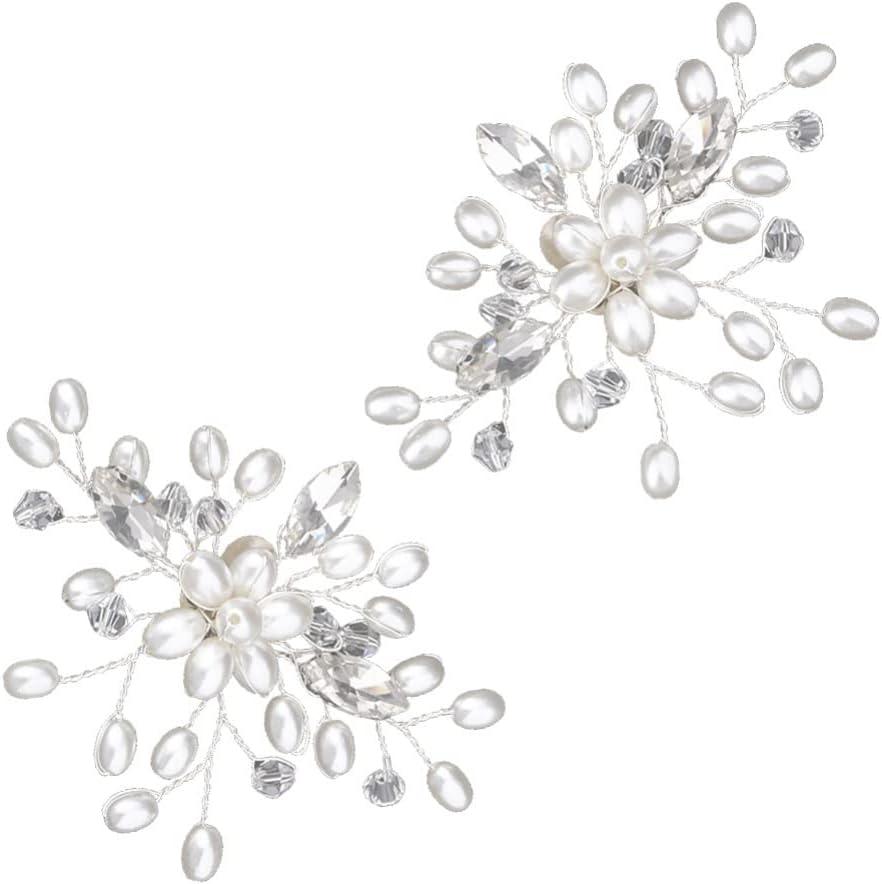 NUOBESTY Pearl Shoe Buckle, DIY Shoe Buckle Rhinestones Crystal Clips Fashion Clips DIY Decoration for Women Bride Wedding Supplies 1 Pair