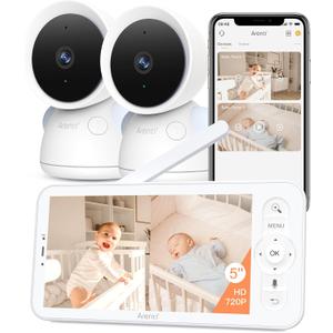 ARENTI 3MP Baby Monitor with 2 Cameras, 5-inch Split Screen Display, WiFi 6 Smartphone App, Night Vision, Cry Detection, Temp & Humidity Sensor, 2-Way Audio (D3 Set)
