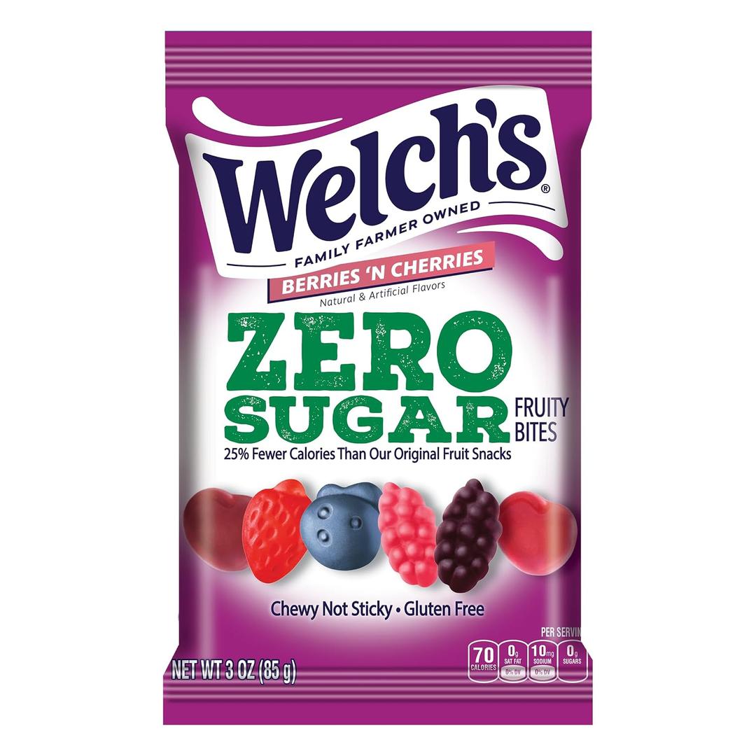 Welch's Zero Sugar Fruity Bites, Berries 'N Cherries, Gluten Free, 3 oz (EXP 11/01/26)