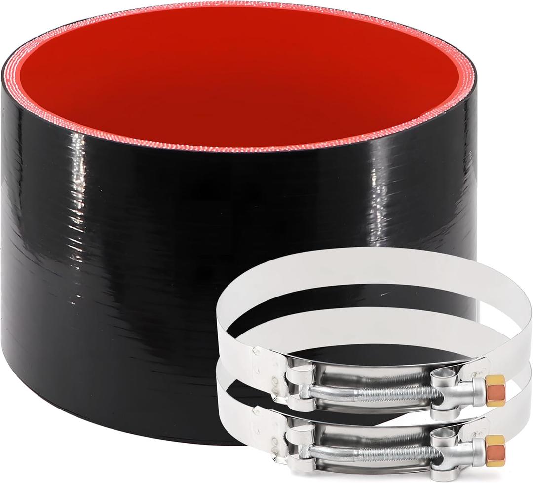 ID 5 Inch(127mm) High Temperature 4-Ply Reinforced Straight Silicone Hose Performance Coupler with 2Pcs T-Bolt Clamps Suitable High Level Turbo Pipe Connecting