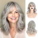 Sallcks Short Grey Bob Wig for White Women Shoudler Length Natural Wavy Bob Wig Heat Resistant Synthetic Hair Wig for Daily Party