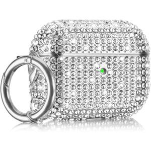 Case for AirPods Pro 2nd Generation, Filoto Cute AirPod Pro 2 Protective Case Cover for Women Girls, Bling Crystal PC Apple Air Pods Pro Cases Accessories with Lobster Clasp Keychain, Silver