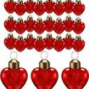 24 Pcs Valentines Glass Heart Ornaments 1.5 Inch Mercury Glass Heart Hanging Baubles for Valentine's Day Wedding Anniversary Party Gift Decor(Red)