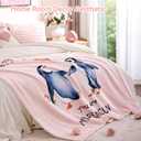 JANZAA My Penguin Love Blanket - Pink Throw Wedding Anniversary Blanket for Men Women Boyfriend Couple - Romantic I Love You Gifts for Him/Her Birthday, Wedding, Valentines, Mothers Day 50'' x 60''