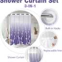 No Hook Shower Curtain Whith Snap in Liner Set, Purple Ombre Floral Striped Fabric Shower Curtains for Bathroom Hotel Decor 71x74 Inches