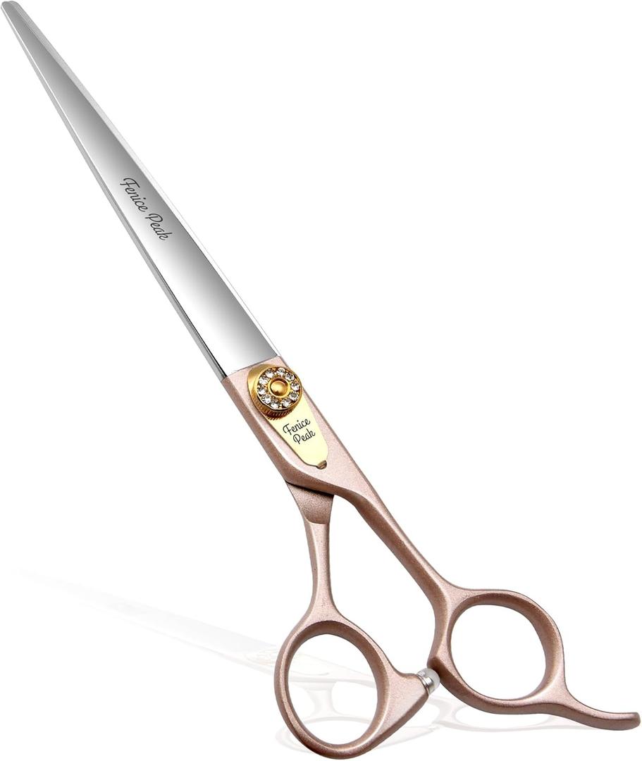 Fenice Peak 7'' Dog Straight Scissors for Grooming 440C Stainless Steel Rose Gold Professional Pet Trimming Scissors Sharp Blades Cutting for Dogs and Cats Shears Fenice Peak 7'' Dog Straight Scissors for Grooming 440C Stainless Steel Rose Gold Professional Pet Trimming Scissors Sharp Blades Cutting for Dogs and Cats Shears