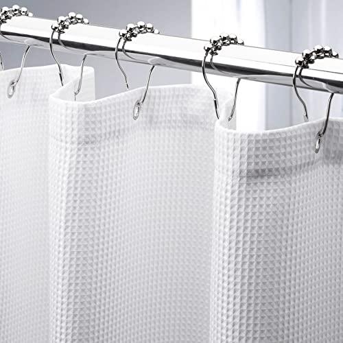 AmazerBath 78 Inch Shower Curtain Fabric, Waffle Shower Curtain 72x78 Inches, Long Shower Curtain White Heavy Duty Hotel Quality Bathroom Shower Curtains