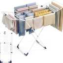 APEXCHASER Clothes Drying Rack, Metal Drying Rack Clothing, Laundry Rack Foldable, Space-Saving, Free-Standing Airer with 4 Gullwings, Indoor Outdoor Use, 55.12"*37.8"*17.52", White