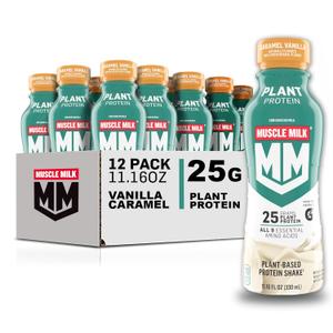 Muscle Milk Plant Based Protein Shake, Vanilla Caramel, 11.16 Fl Oz (Pack of 12) BBD: 09-10-26
