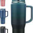 40 oz Insulated Water Bottle Jug with Straw and Handle, Large Metal Sport Water Flask, Stainless Steel Travel Coffee Mug Cup, Thermal Coffee Tumblers with Lid, Indigo Black