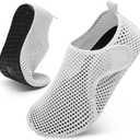 Scurtain Barefoot Water Shoes for Women Men Beach Swim Aqua Socks Summer Quick-Dry Sandals Slippers (7-8 Women/5.5-6.5 Men, Meshwhite)