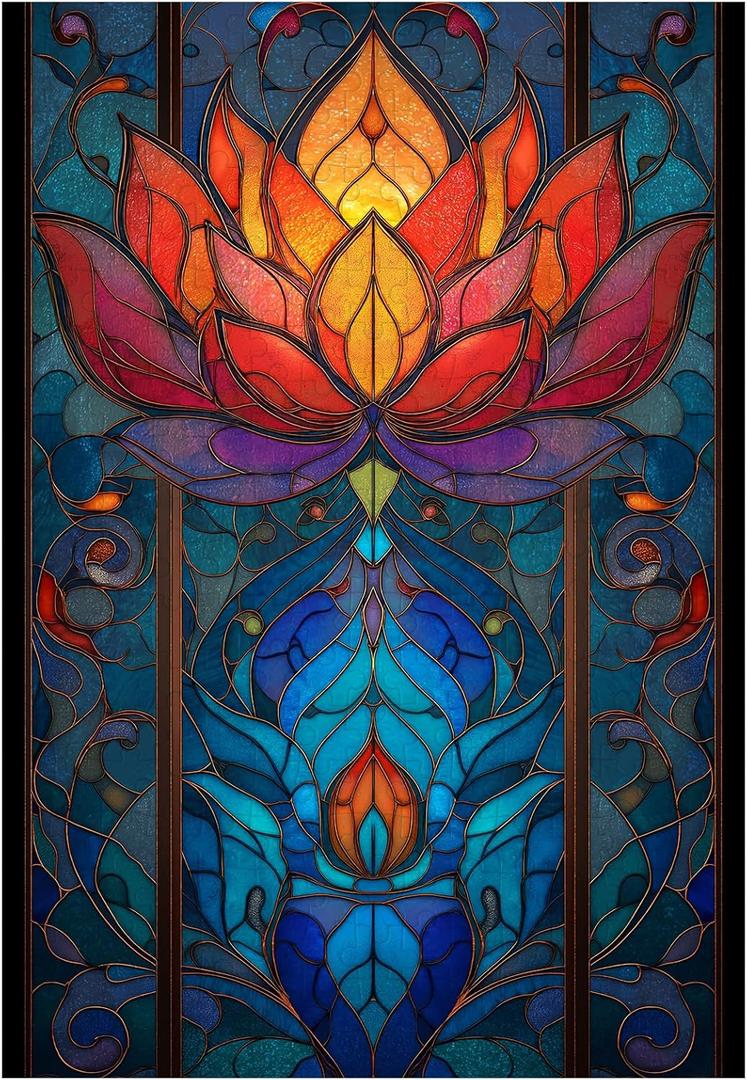 Great Jigsaw Puzzles for Adults 300 Pieces Zen Meditation Stained Glass Lotus Floral Puzzles for Adults Toys Gift Family Decoration Kids Puzzle