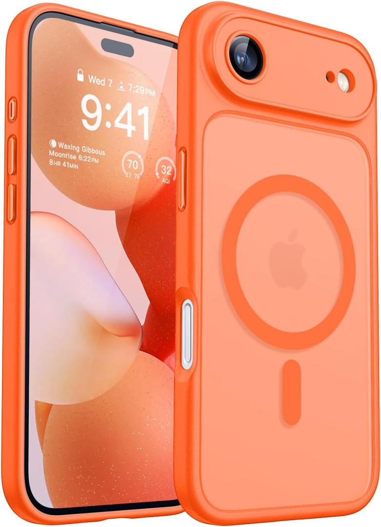 CANSHN Magnetic Compatible with iPhone Air Case(6.5 Inch), Upgraded [Full Camera Protection] [Compatible with Magsafe] [Translucent Matte] Shockproof Phone Cover for iPhone 17 Air Case,Orange