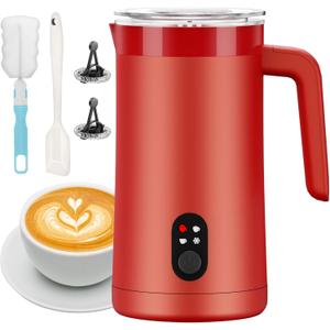 Milk Frother, 4-in-1 Electric Milk Steamer and Frother, 13.5oz/400ml Automatic Large Capacity Warm and Cold Foam Maker, Milk Warmer and Coffee Frother for Latte, Cappuccino, Macchiato(Red)