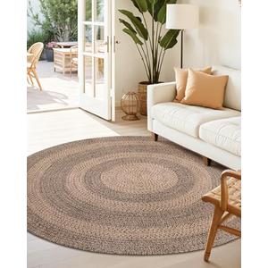 DEXI Round Jute Rug Natural Fiber 6x6, Braided Woven Area Rugs No Shed, Large Soft Neutral Rustic Carpet Mat for Indoor Outdoor Patio Dining Living Room Bedroom Farmhouse, 6ft, Brown