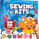 QUOKKA Kids Crafts Ages 4-8, DIY Beginner Needle and Thread Kit - 12 Sea Animals Sewing Kit Basic - Fun Arts Crafts for Kids Ages 6-8 Girls Boys - Plastic Needles, Scissors - 6+ Year Old Girl Gifts