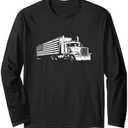 Semi Truck Driver Trucker Long Sleeve T-Shirt, M, Dark Blue