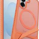 Magnetic for Samsung Galaxy S24 Case / S25 Case with Kickstand, Compatible with Mag-Safe, Slim Shockproof Grippy Translucent Matte Phone Cover, Built in Invisible Stand, Orange