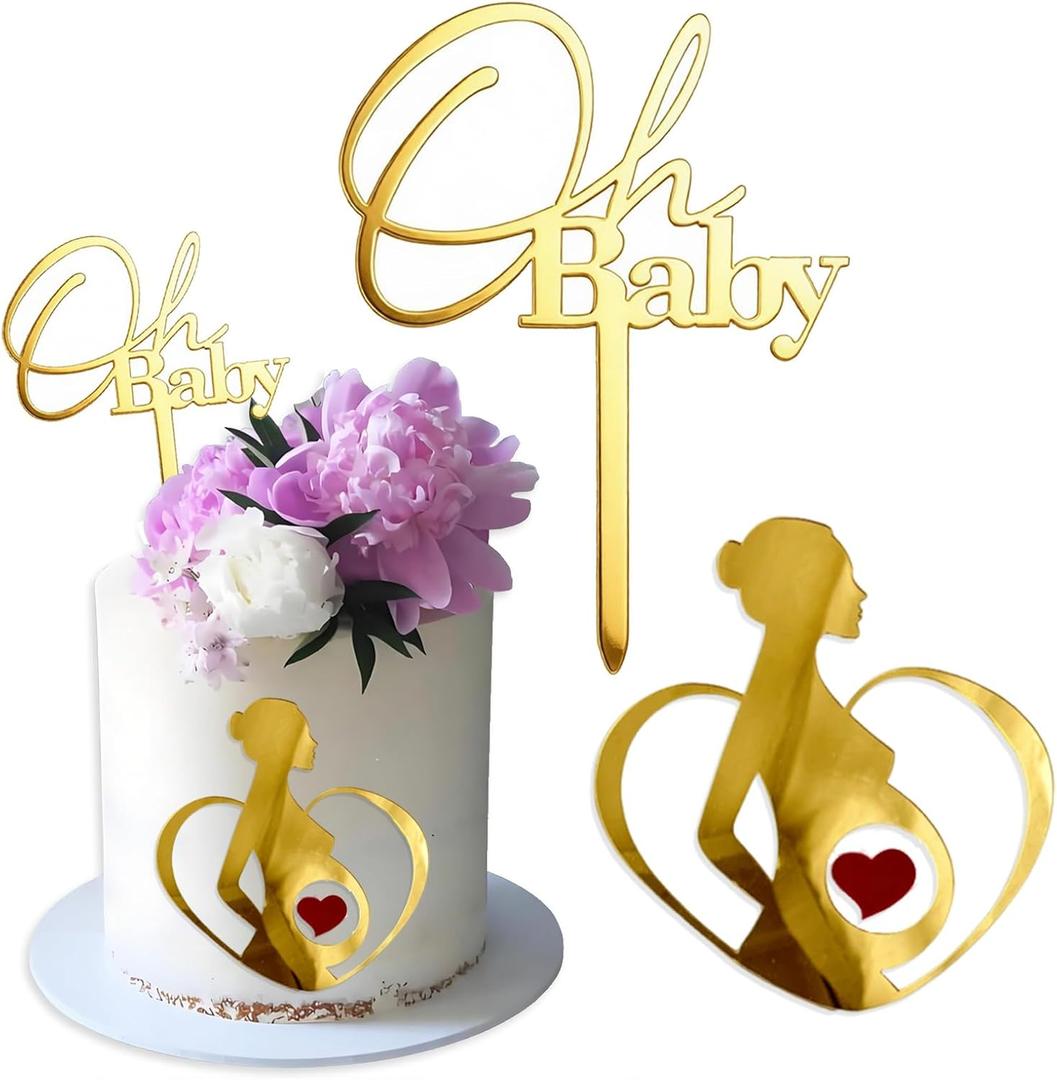 2 Pcs Pregnant Lady Cake Topper, Pregnant Women Silhouette Cake Topper Set, Pregnancy Announcement or Welcome Baby Shower Party Decor Supplies (Style 5)